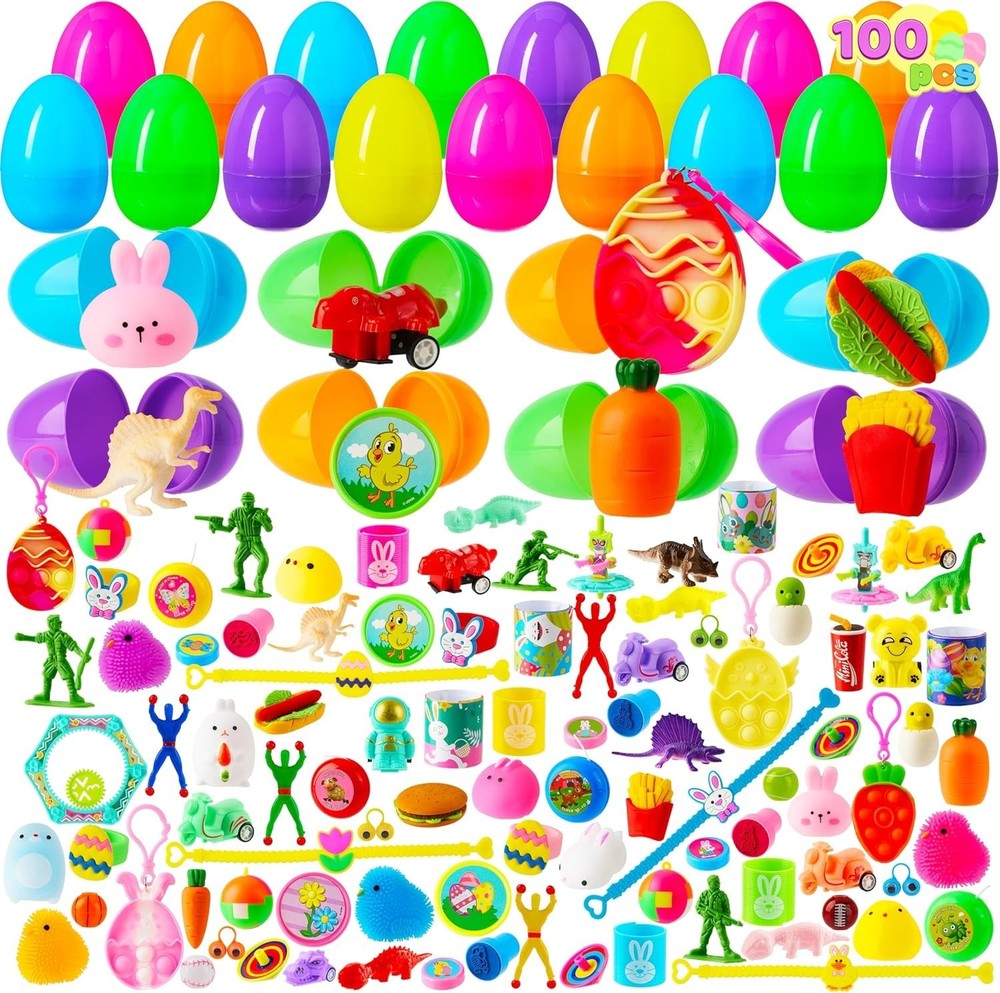 Assorted Toy-Filled Easter Egg Shells - 100 Pcs