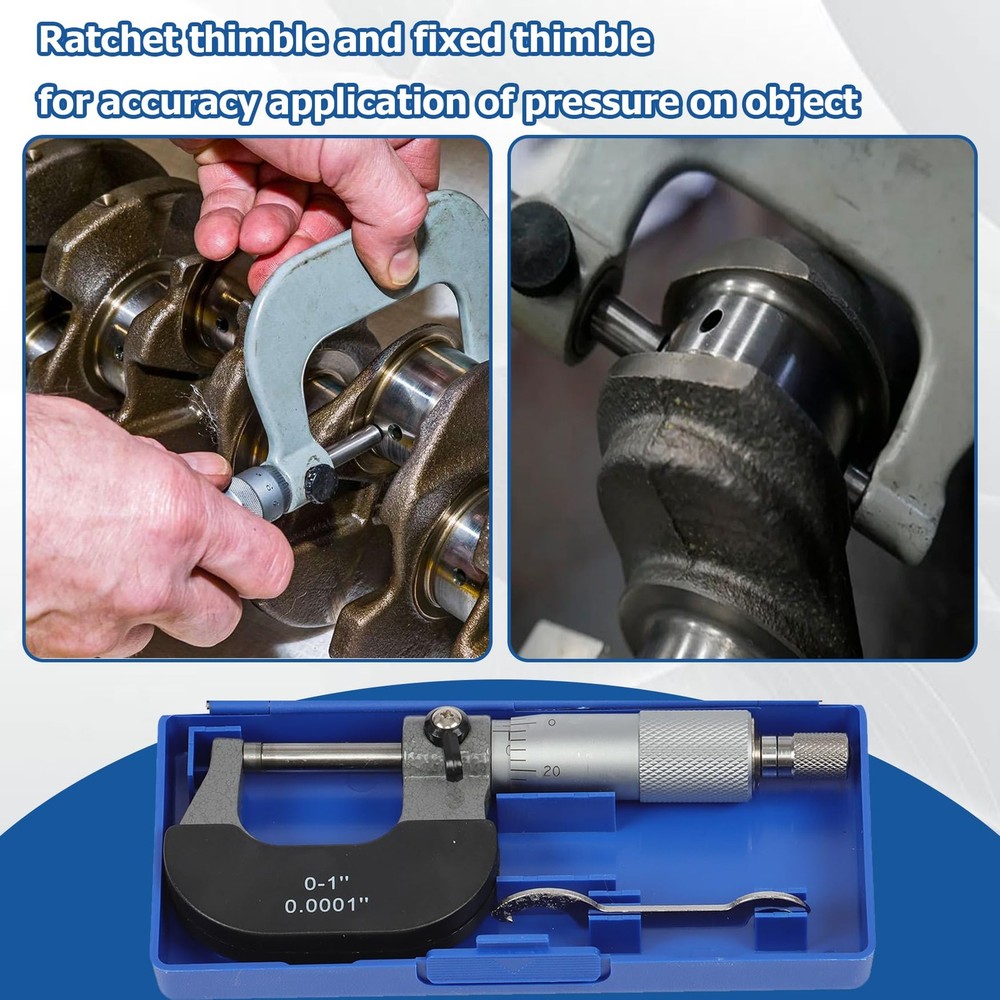 01 Inch Outside Micrometer 0.0001 Carbide Tipped Precision Work Tool