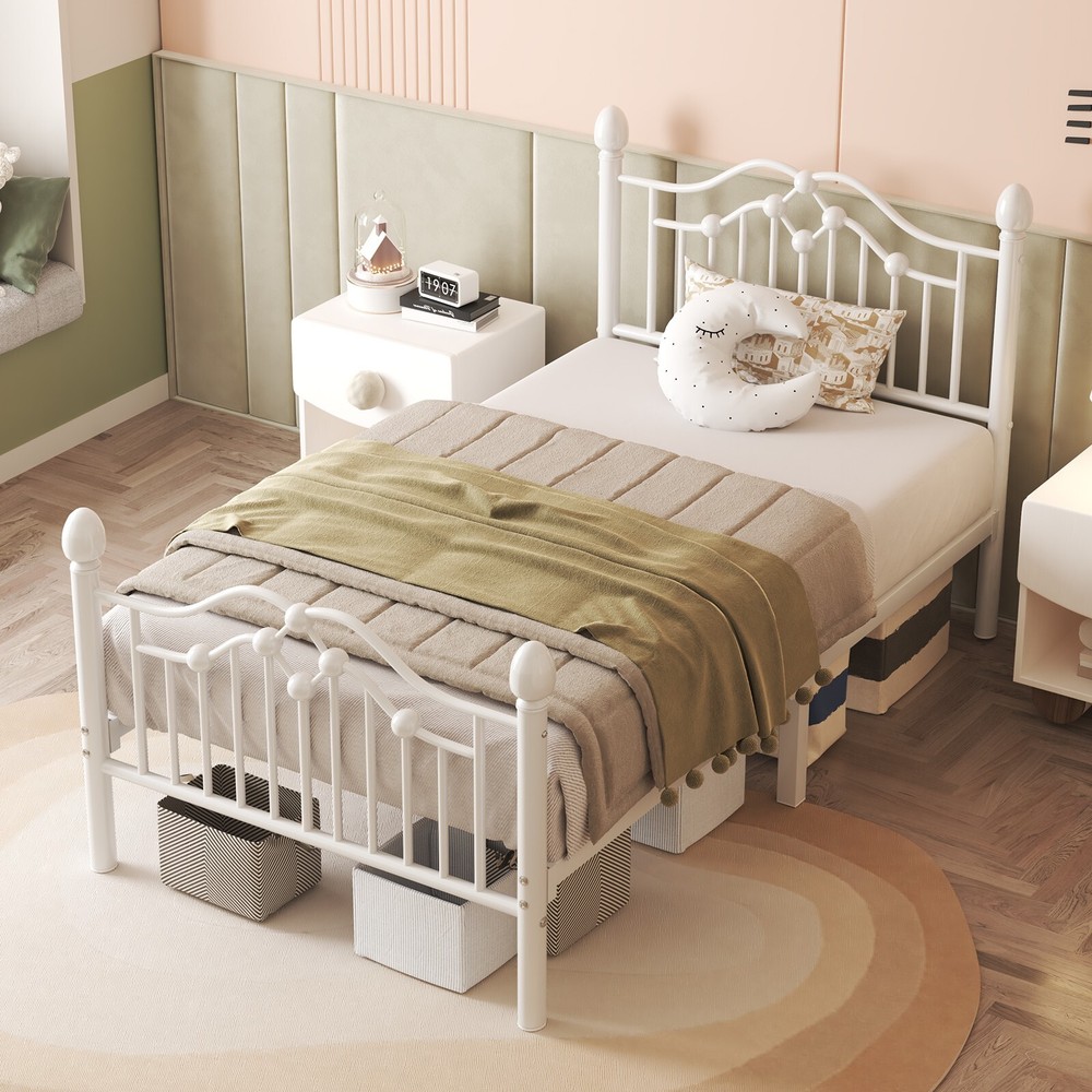 Twin Size Metal Bed Frame with Classical Headboard