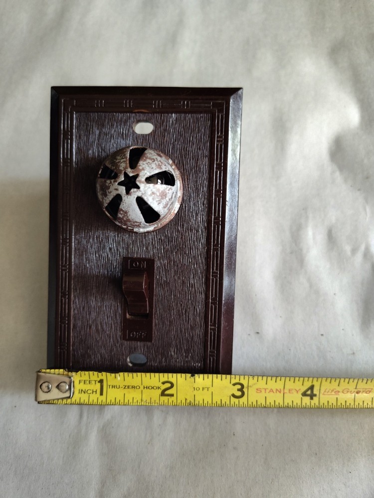 Snapit Dashed Fine Lines Brown Bakelite Textured Switch with indicator light vtg