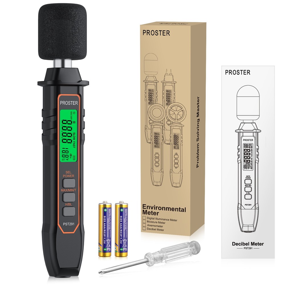 Proster Digital Sound Level Meter 30-130dB Decibel Reader &A-Weighted &Data Hold