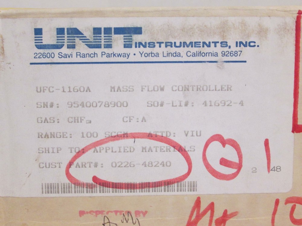 Unit UFC-1160A Mass Flow Controller, CHF3, 100 SCCM, Refurbished