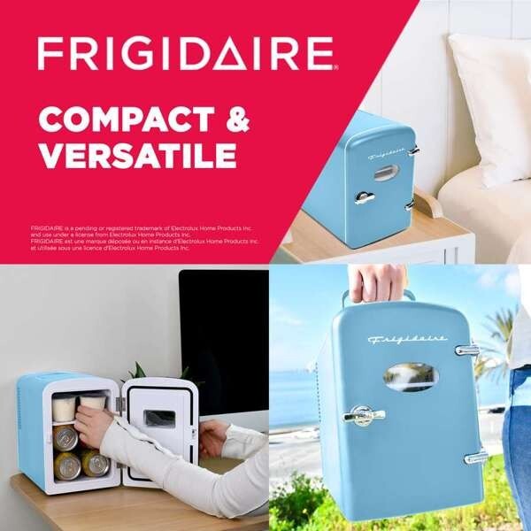 Frigidaire 9-Can Mini Fridge Cooler – 5L Compact Blue Design for Drinks, Snacks