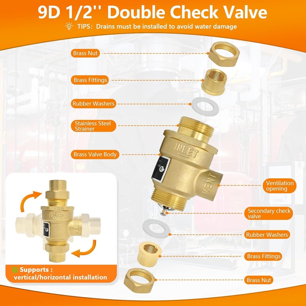 𝙉𝙚𝙬 1/2" 9D-M3 Dual Check Valve Backflow Preventer with Intermediate At