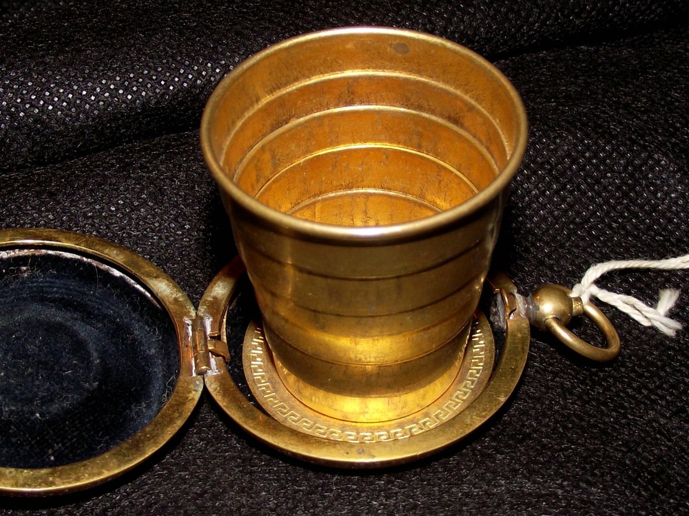 Antique Compass in case by EJT with folding metal cup inside case by CT & S.