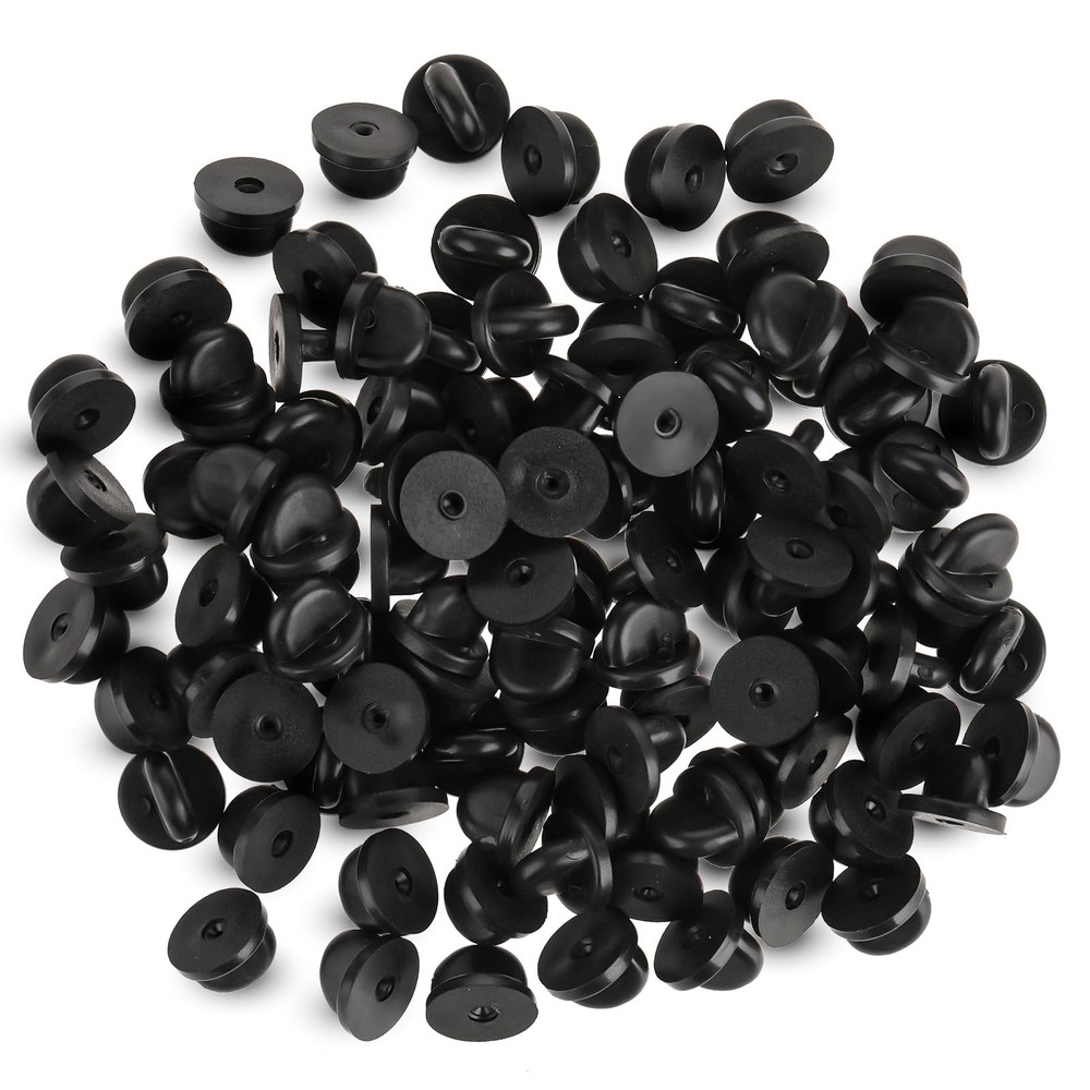 100 PCS Rubber Pin Backs, Lapel Backs PVC Black
