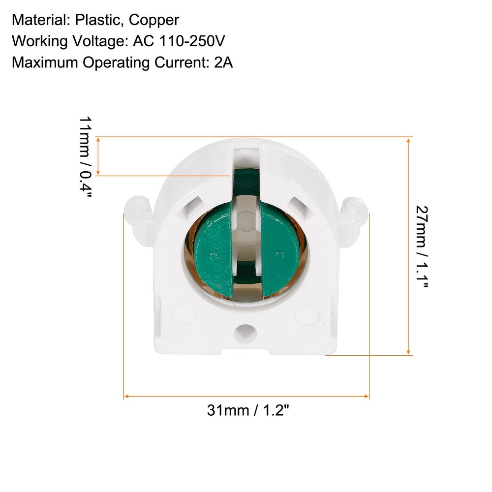 6pcs Non-Shunted T8 Lamp Holder Socket LED Fluorescent Light Socket White Green