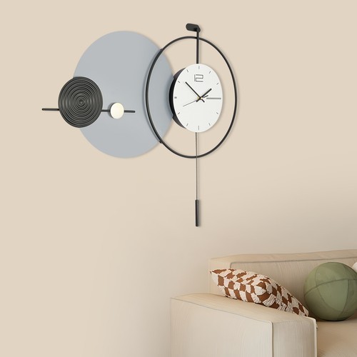 Modern Iron Wall Clock with Pendulum, Elegant Design for Home Decor