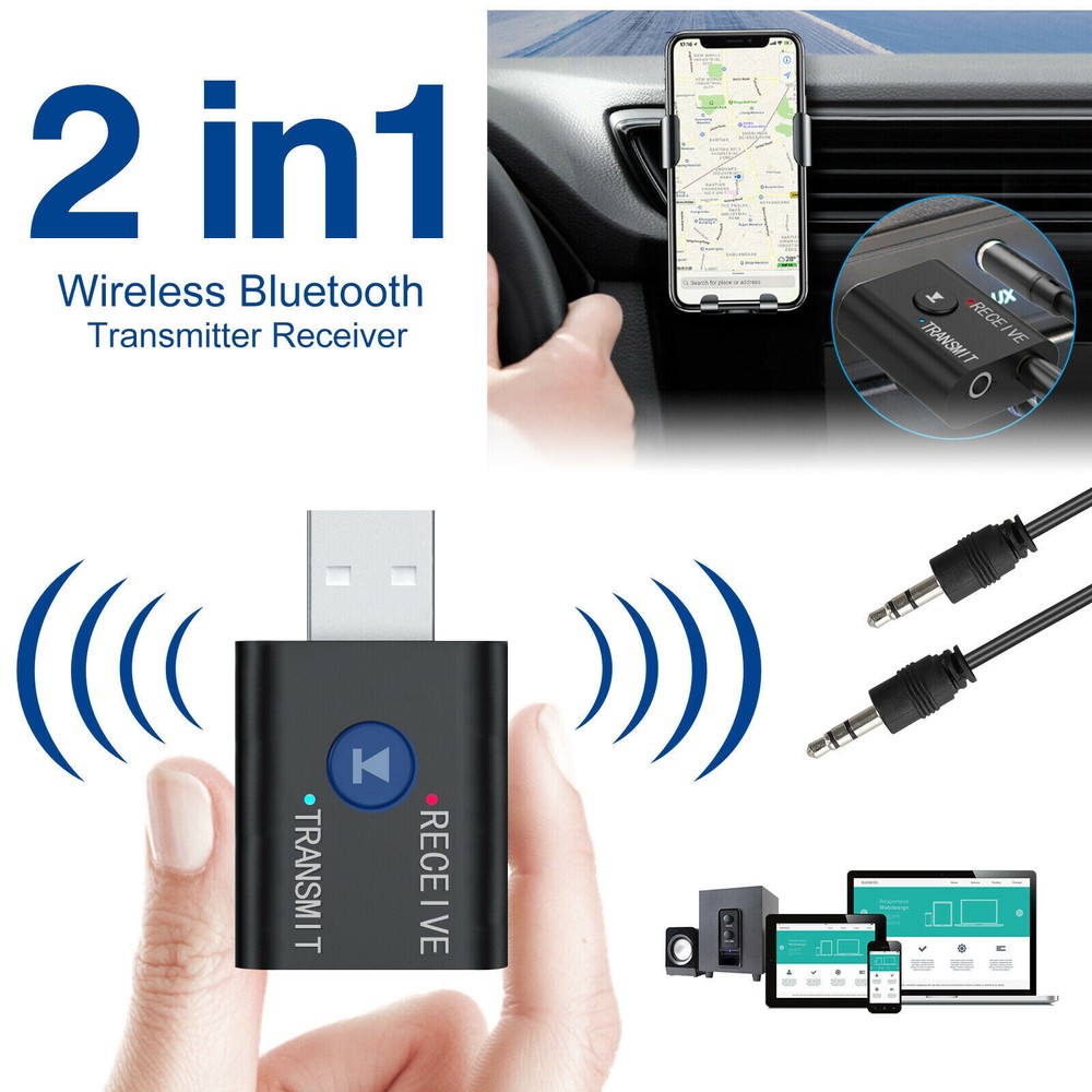 Wireless USB Bluetooth 5.0 Audio Transmitter Receiver Adapter 3.5mm For TV Car