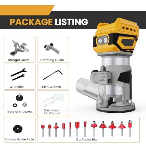Cordless Brushless Compact Router Compatible with Dewalt Router Fixed Base Kit
