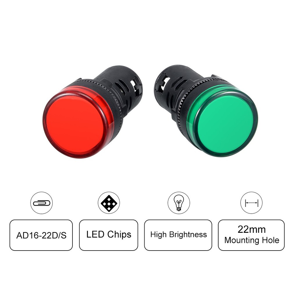 2Pcs AC/DC 24V Indicator Lights Red+Green LED, Flush Panel Mount 7/8" 22mm