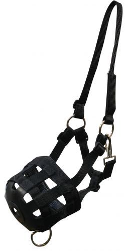 Showman Adjustable Nylon Horse Grazing Muzzle with Throat latch & Rubber Base