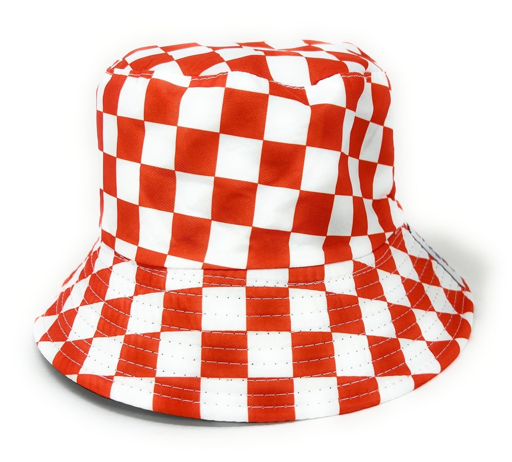 Tango11s CHKERD Checkered Beach Bucket Hat (One Size) (Polyester,) Orange