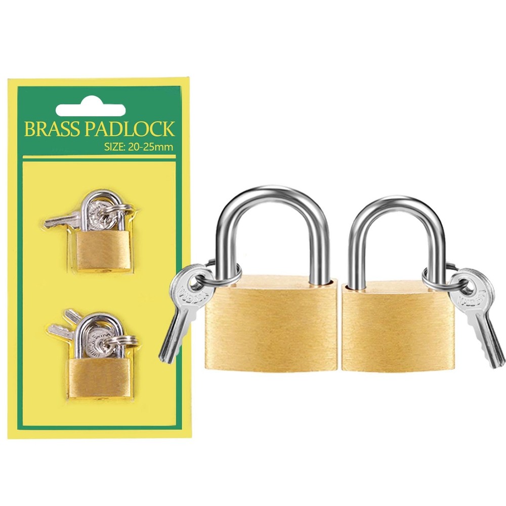 2 Pcs Small Solid Brass Locks with Keys, 20mm + 25mm Mini Key Locks, for Lugg...