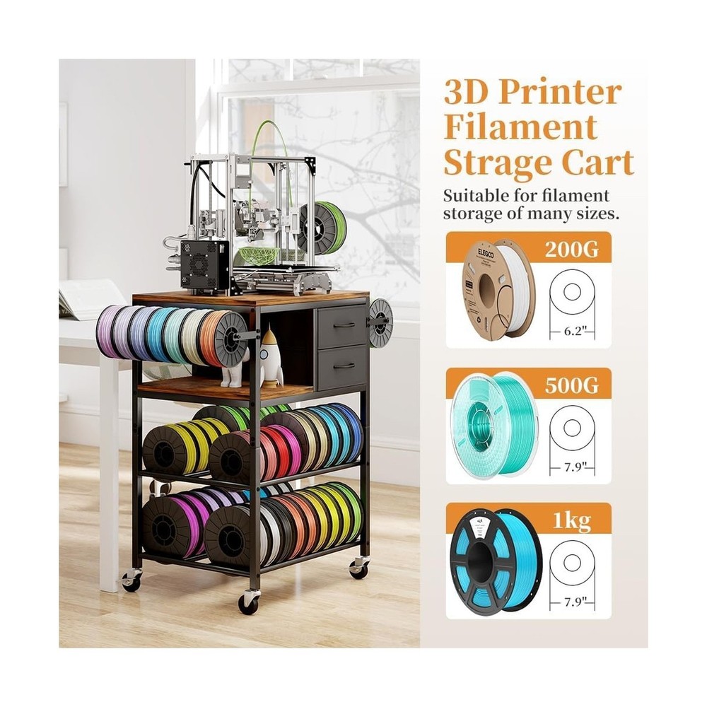 3D Printer Stand with Filaments Storage, Rolling 3D Printer Table Filament St...
