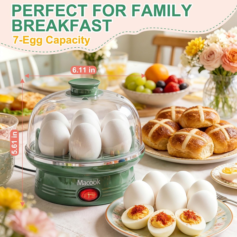 Macook Electric Egg Cooker for Easter, 7 Capacity with Auto 7 Eggs, Green