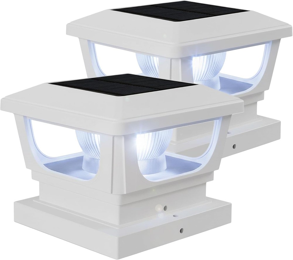 Solar Post Cap Lights for 3x3, 4X4 Posts (2 PACK) BICSGL-12WHT