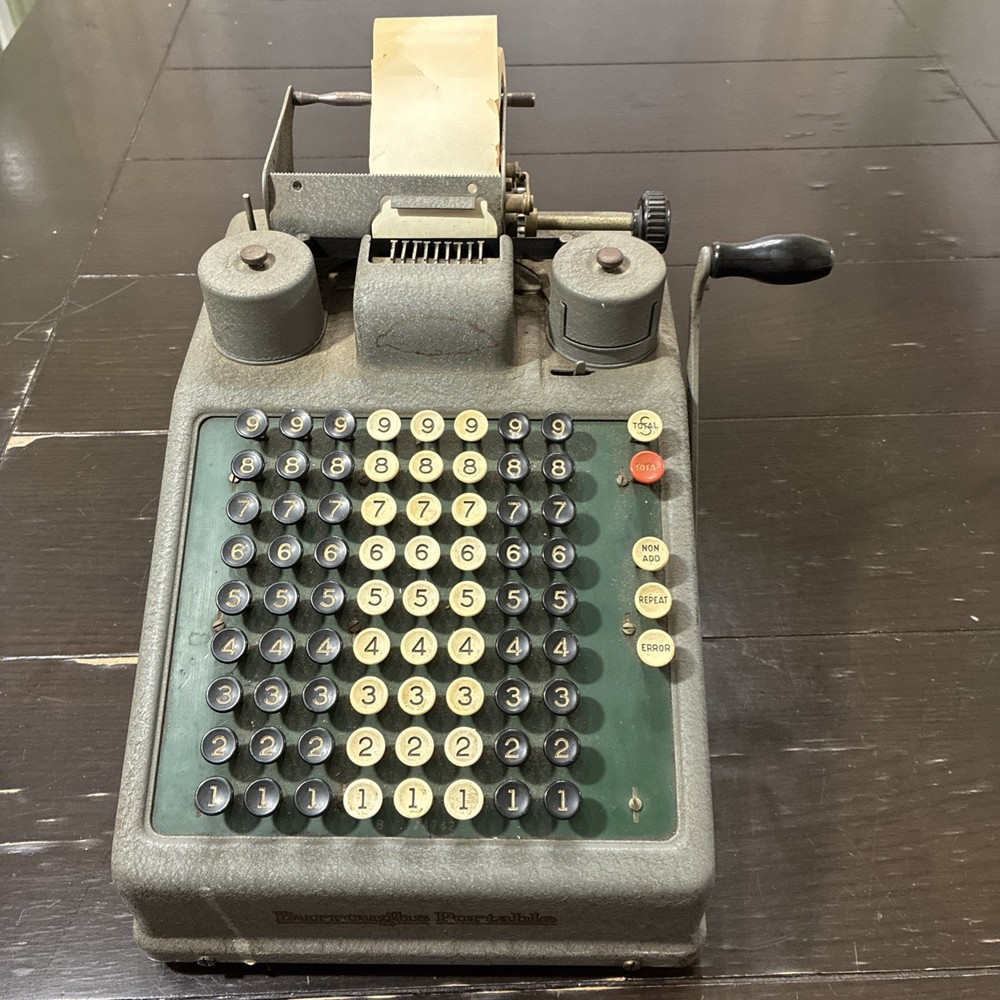 Antique 1925 Burroughs Portable Adding Machine Calculator Tape Register READ