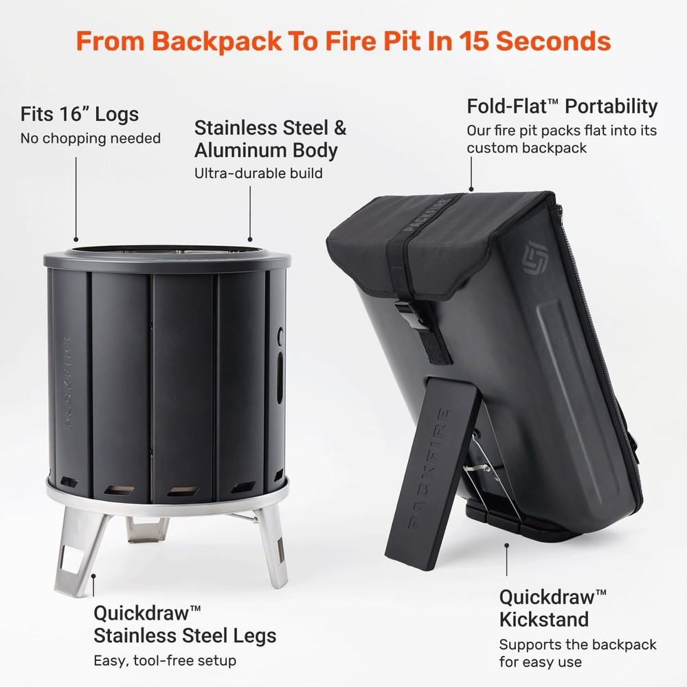 Portable Camping Fire Pit - Packable Fold-Flat Design, Smokeless Burn, Stainl...