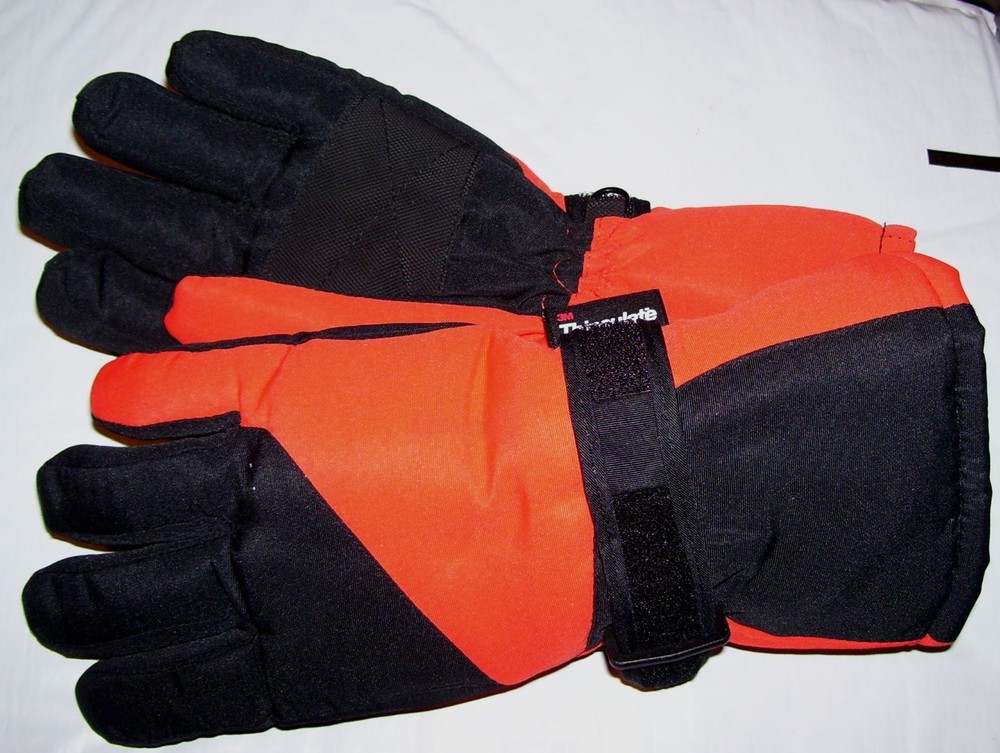 THINSULATE Athletech Medium Gloves Black & Orange Adjustable Wrist Straps