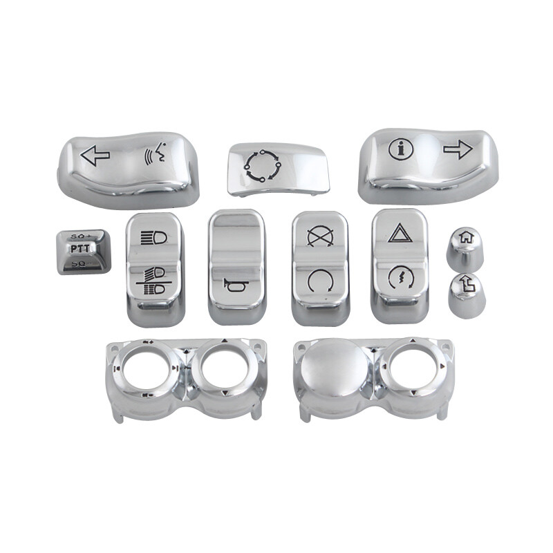 13PC Hand Control Switch Housing Button Cover Cap Kit Chrome for Harley Touring