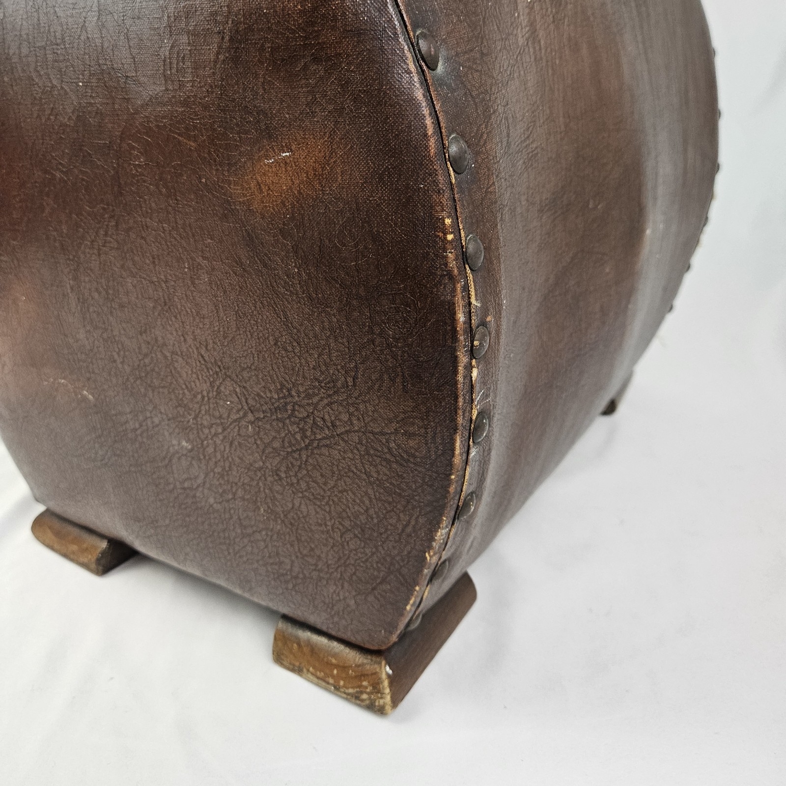 Chinoisiere Footstool Ottoman Leather Upholstered Vintage Chinese Chippendale