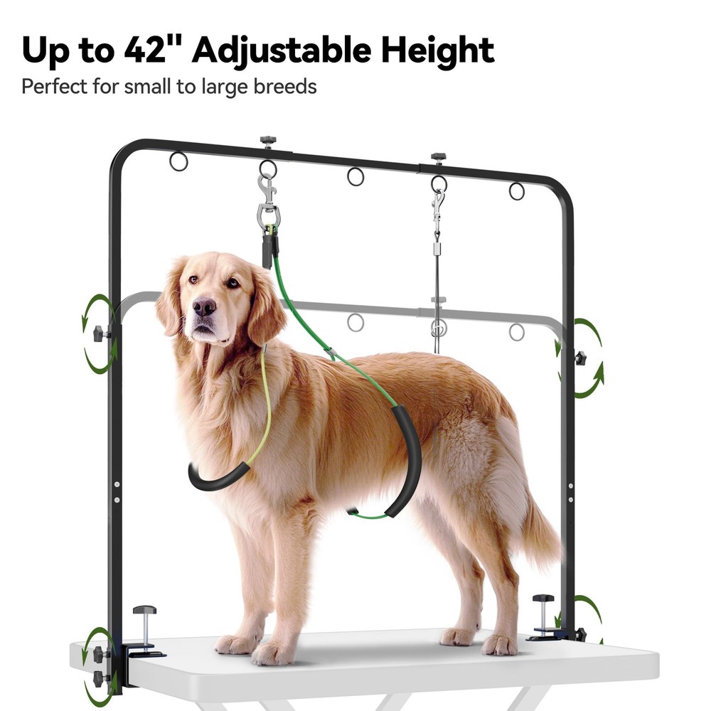 Adjustable Dog Grooming Arm for Table: 42'' Height, 27''–39'' Width, Clamp Fi...