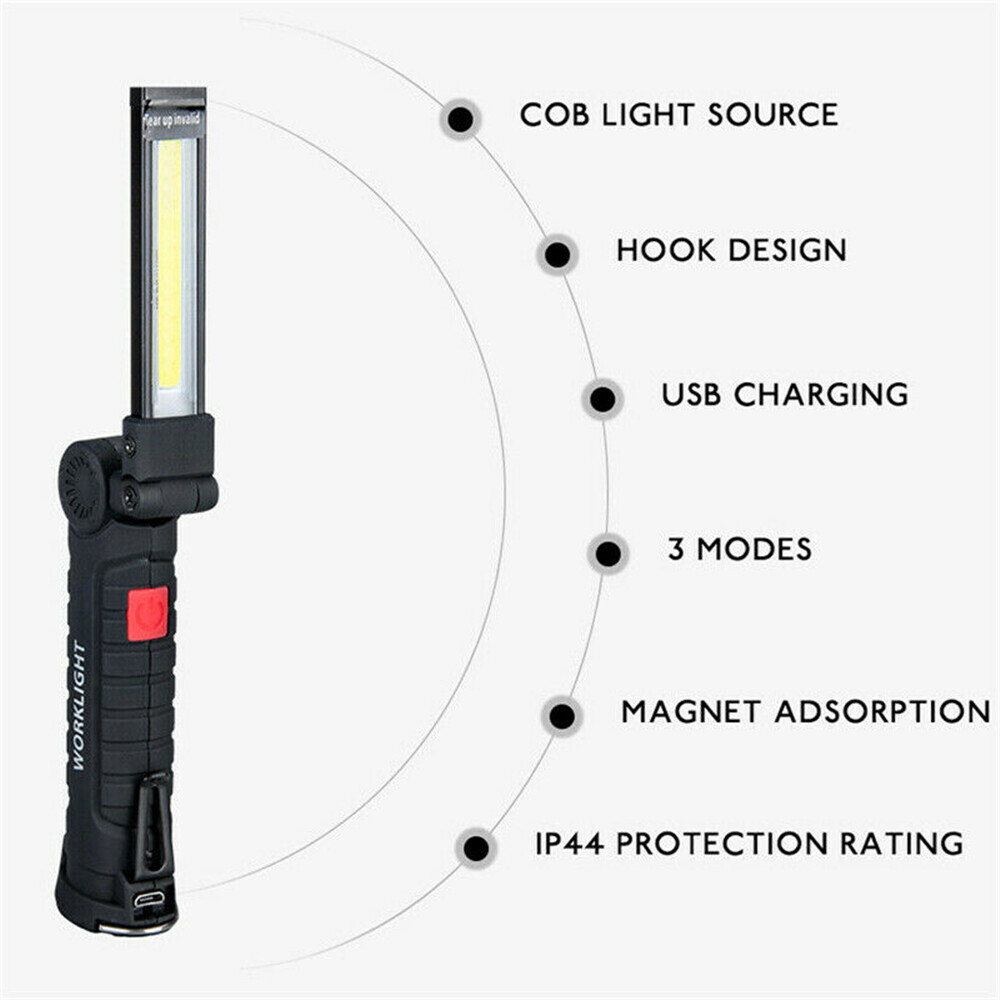2Pcs Magnetic COB LED Work Lights 5 Modes Flashlight Inspection Rechargeable