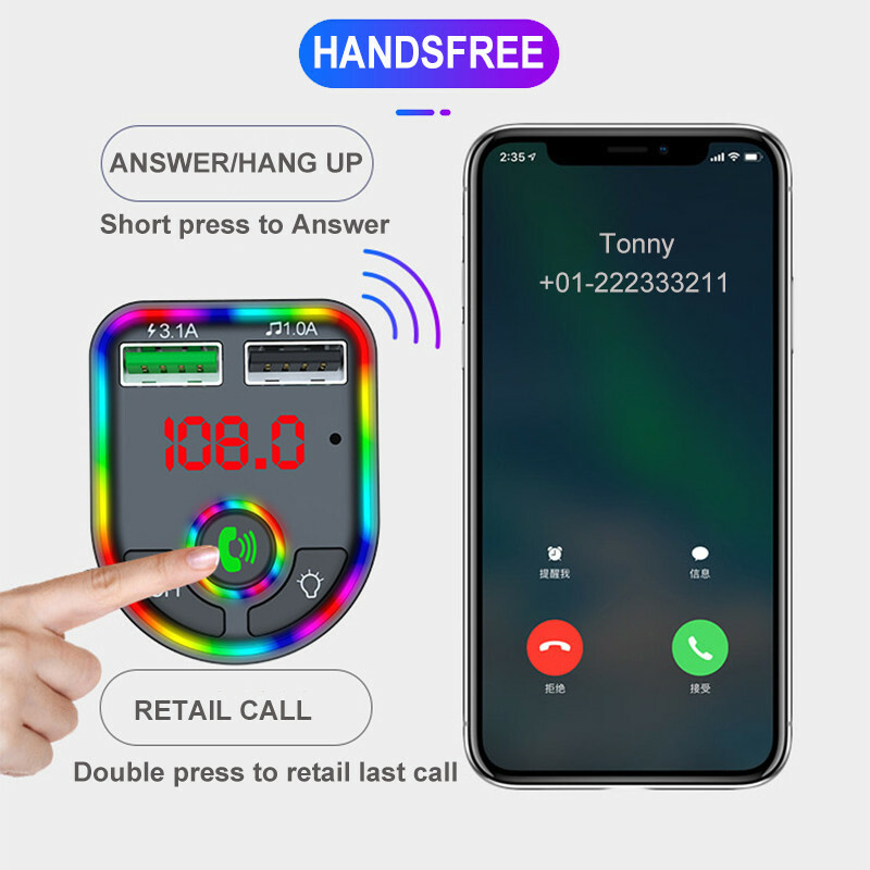 Wireless Car Bluetooth FM Transmitter MP3 Audio USB Charger Adapter Hands-free