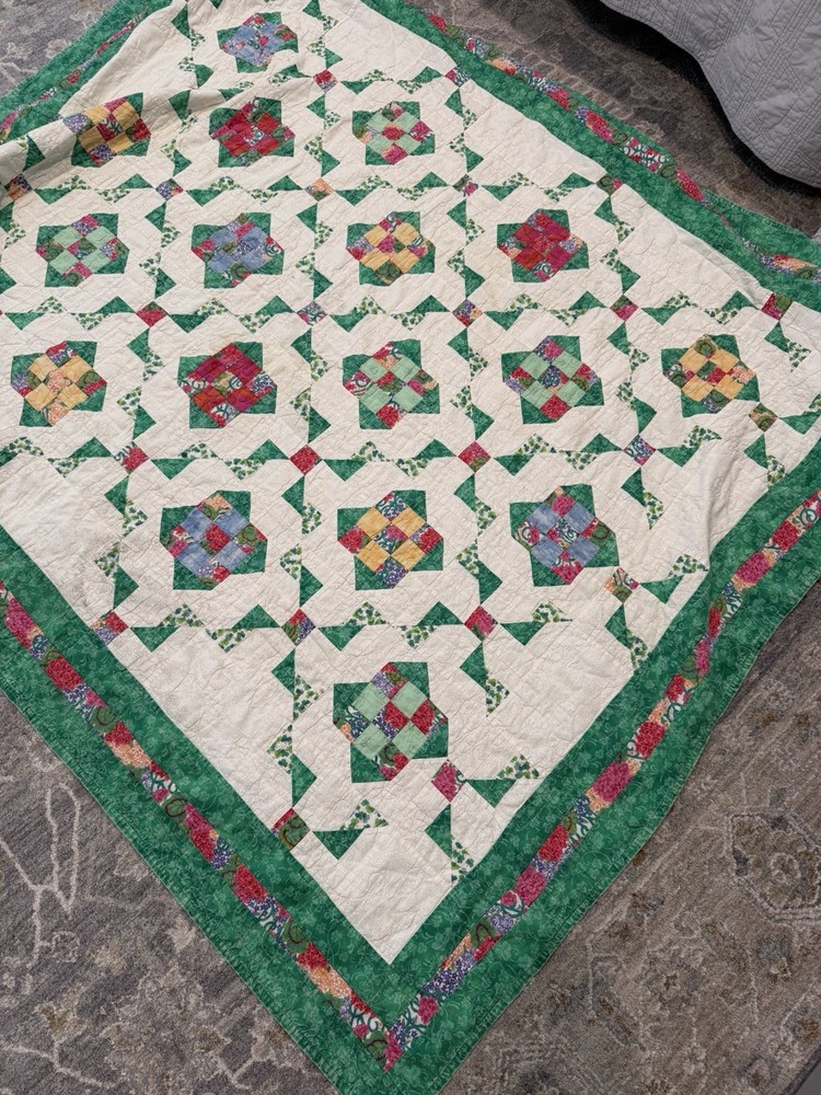Green Floral Patchwork Cotton Quilt