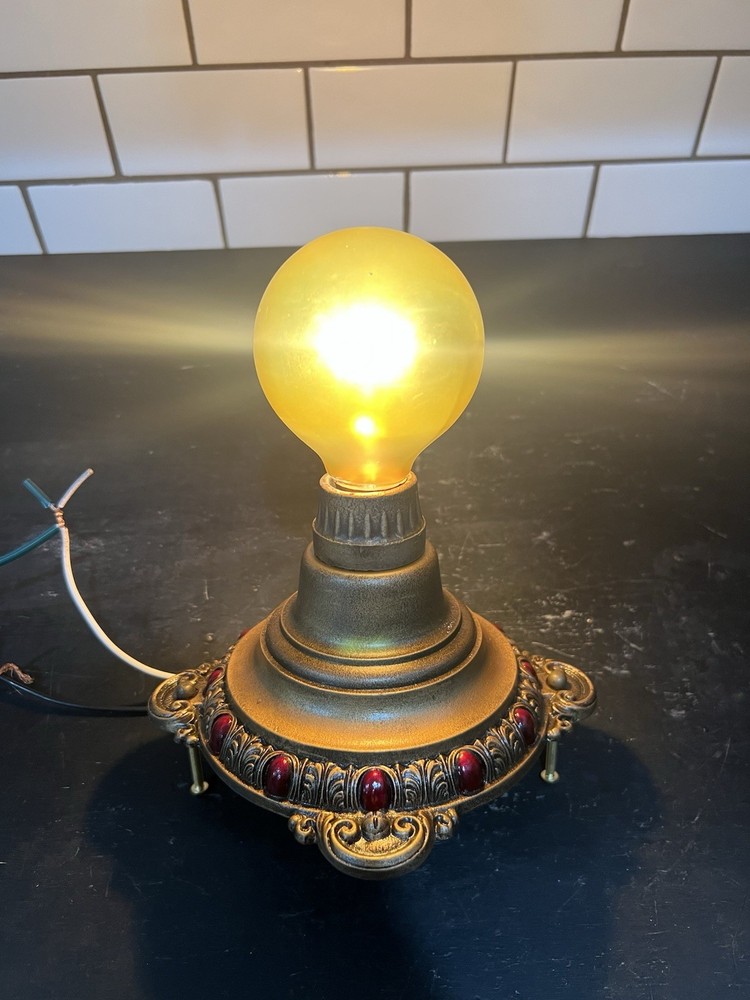 Antique Polychrome Single Socket Flush Mount Fixture Rewired 57H