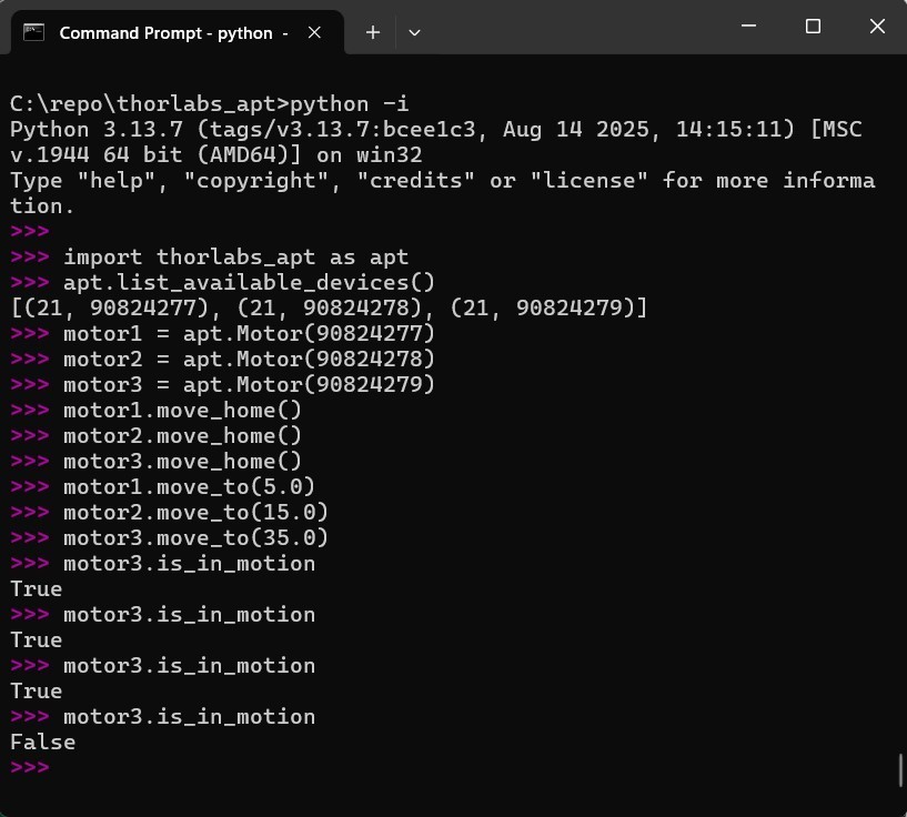 Thorlabs 3-axis system: 3 LNR50/M 50mm, 3 DRV014, BSC103, GUI & Python Control