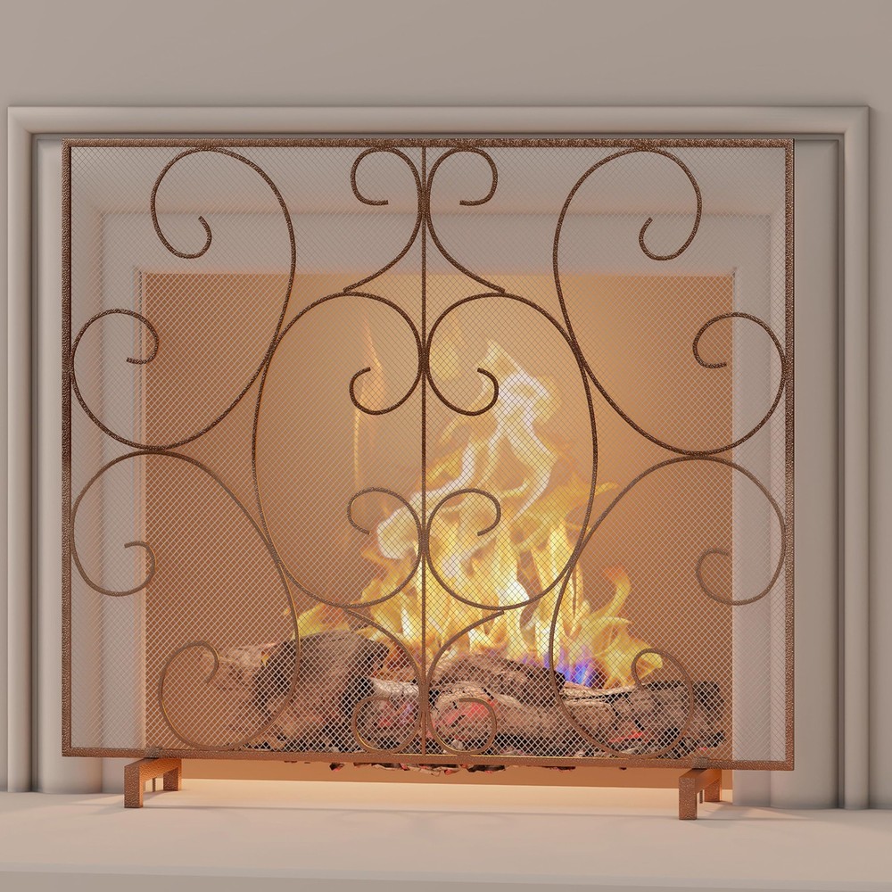 Single Panel Decorative Flat Fireplace Screen Stand Alone Cover Handcrafted D...