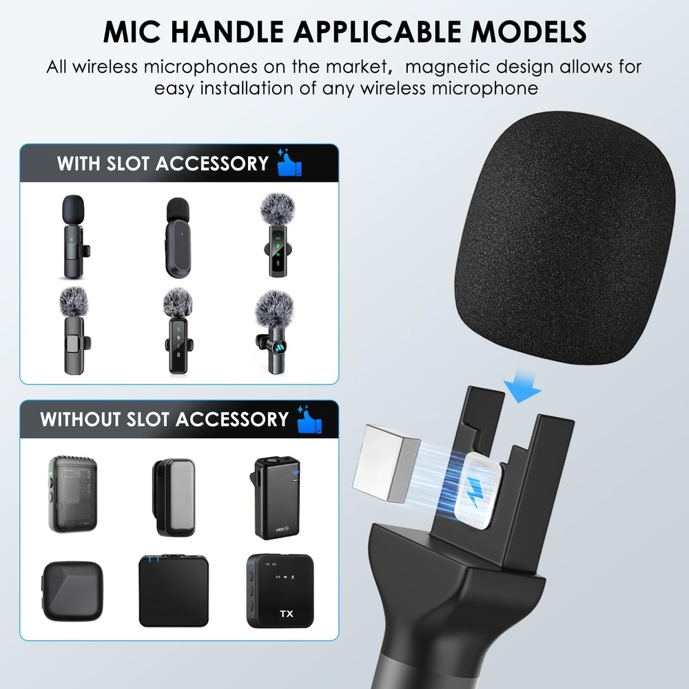 Handheld Adaptor for Interview Mic, Mic Handle Compatible with DJI, Black