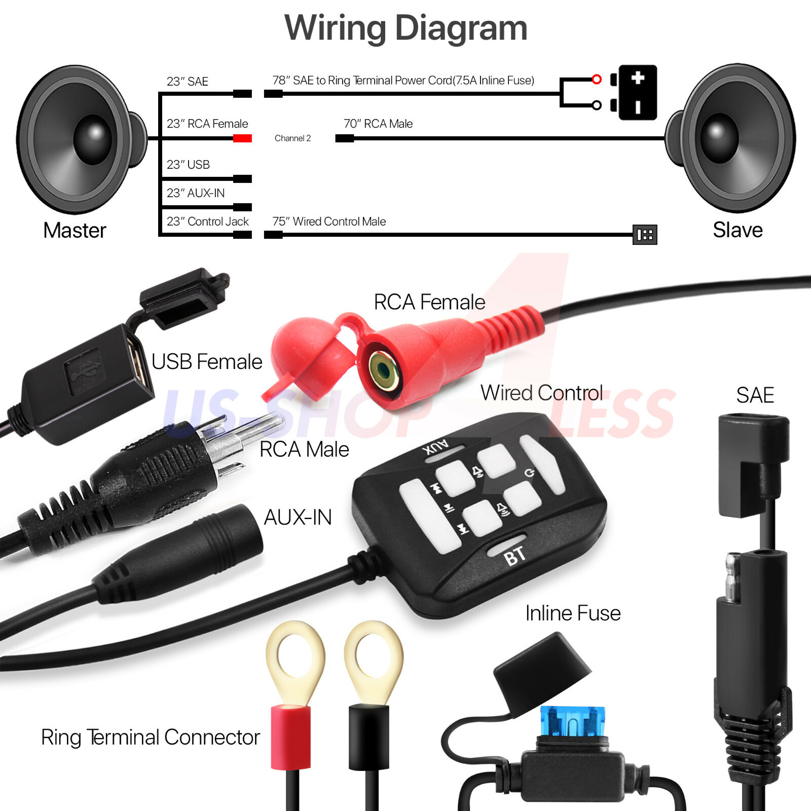 600W Bluetooth Waterproof Stereo Speakers Audio Amp System for Harley Ape Hanger