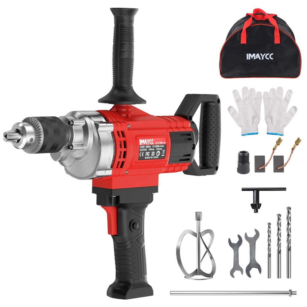 Drill Mixer,3200W 20A Concrete Mixer for Drill, 110V Corded Variable Speeds C...