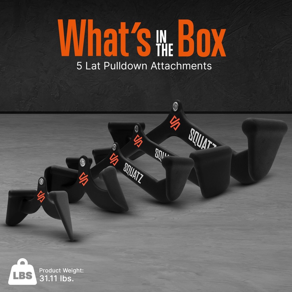 SQUATZ Lat Pulldown Attachments, T-bar, V-bar, Pulley Cable Attachments, Bice...