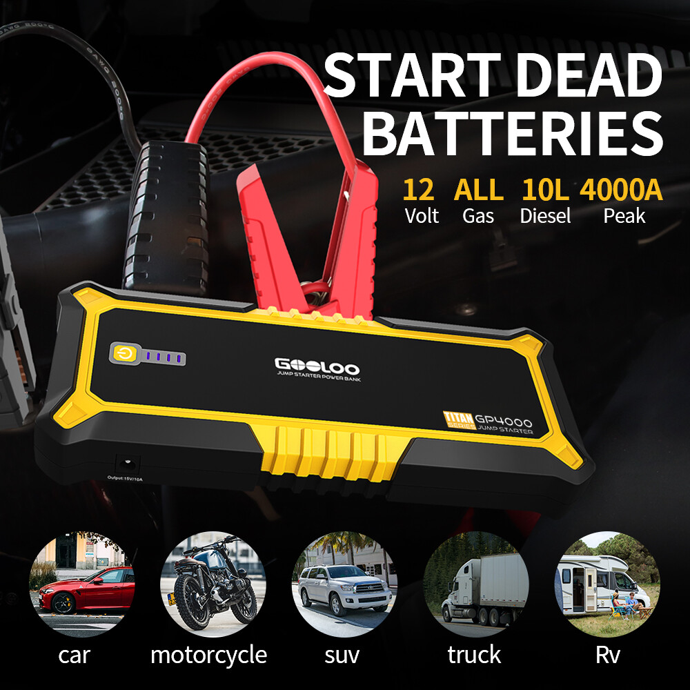 GOOLOO 4000A Car Jump Starter Power Bank Lithium Battery 12V Jump Box Portable