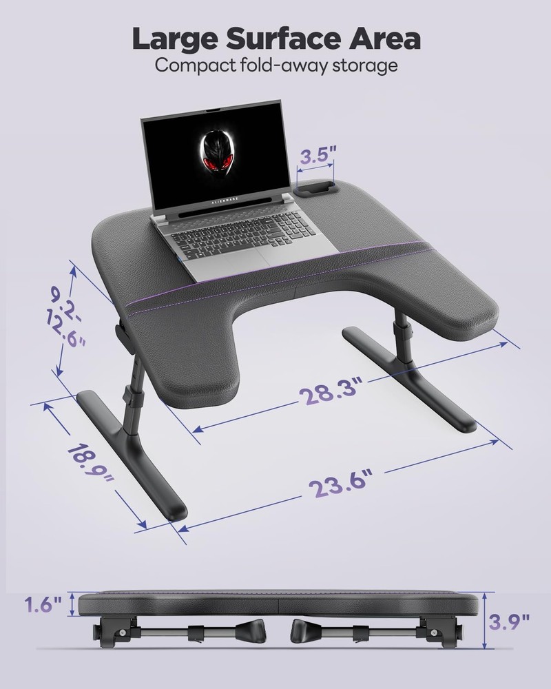 Laptop Lap Desk for Bed & Couch, Adjustable Height & Angle Bed Desk with Soft...