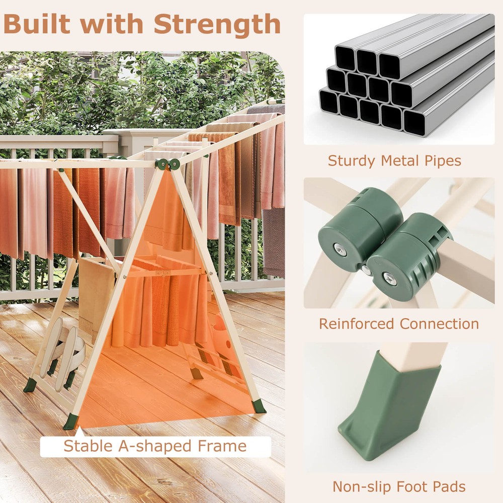 Foldable Metal Laundry Drying Rack w/Height Adjustable Wings, 18 Drying Rails