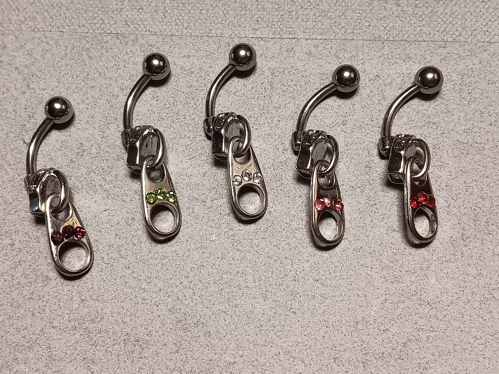 Belly Navel Ring Fun Zipper 14g 7/16" 5 Colors 316L Surgical Grade Steel C-2