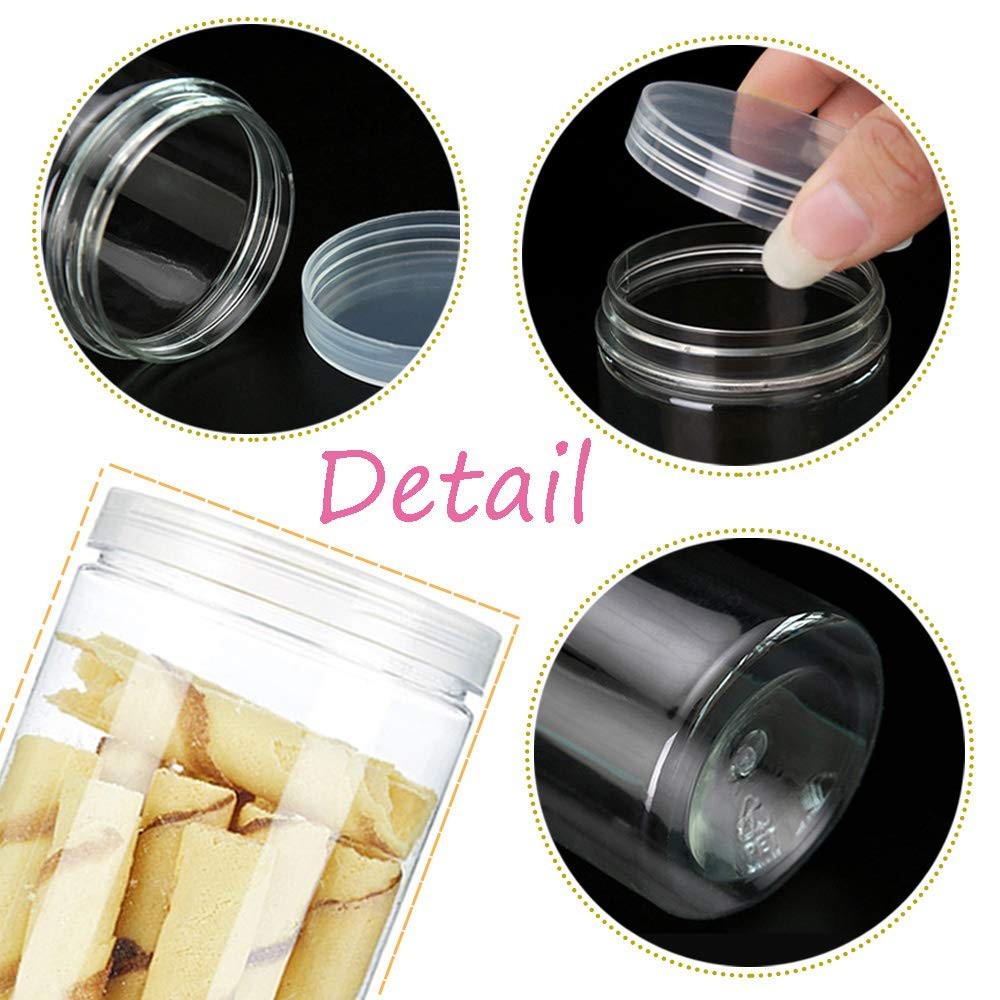 3 PCS 46OZ/1360ml Clear Plastic Round Storage Jars,Empty Plastic Jars with Li...