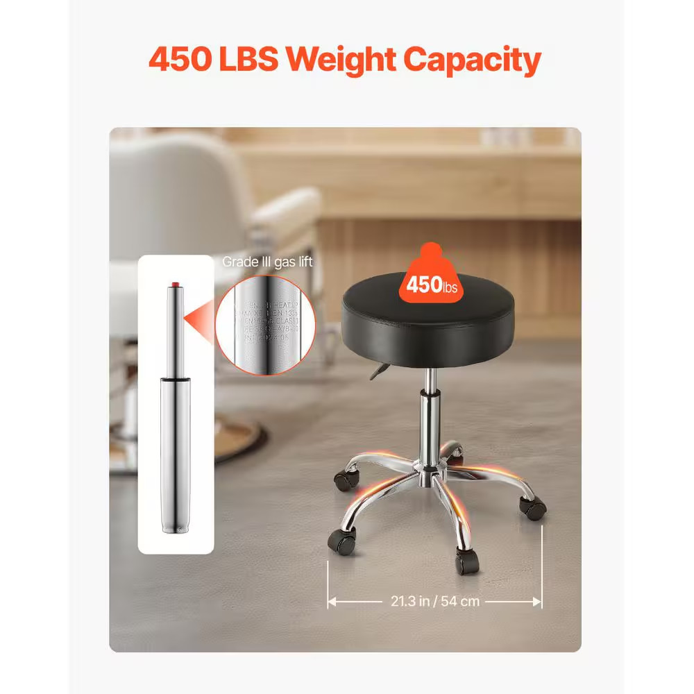 Rolling Stool with Wheels, 450 Lbs. Capacity, Round, Height Adjustable, Thickene