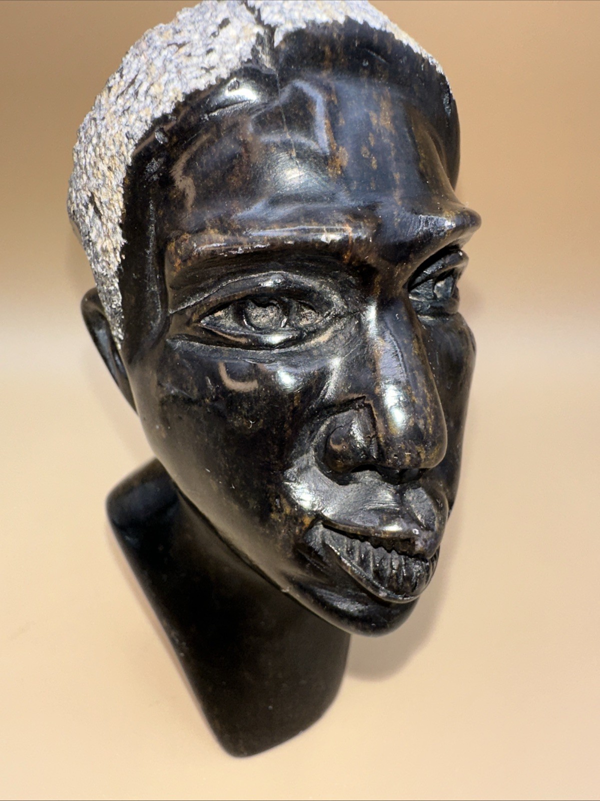 HAND-CARVED SOLID STONE AFRICAN SHONA HEAD BUST COUPLE FINELY DETAILED!