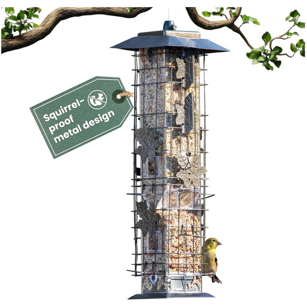 Durable Metal Bird Feeder with Weight-Activated Perches