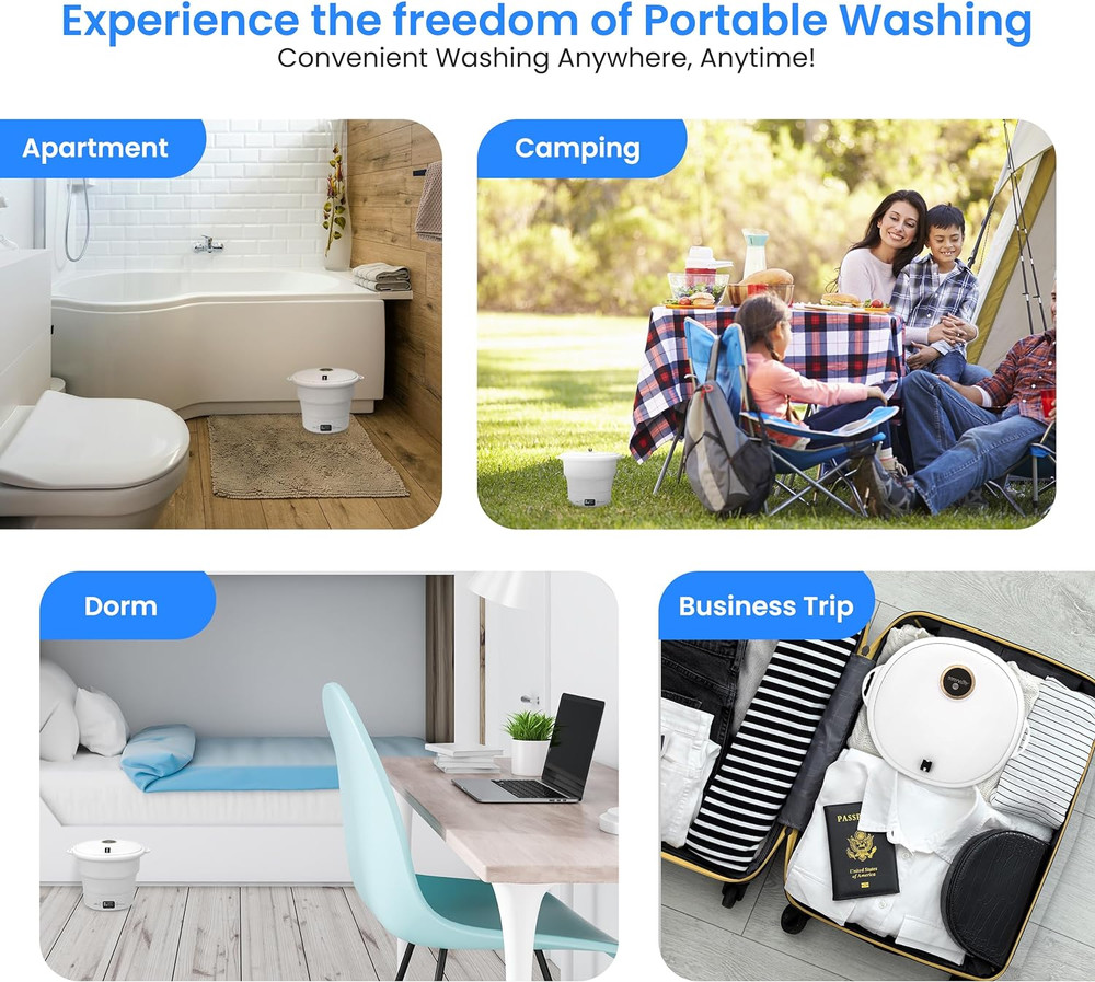Portable Mini Washing Machine, Foldable Bucket Washer with Handle and Lid, Light