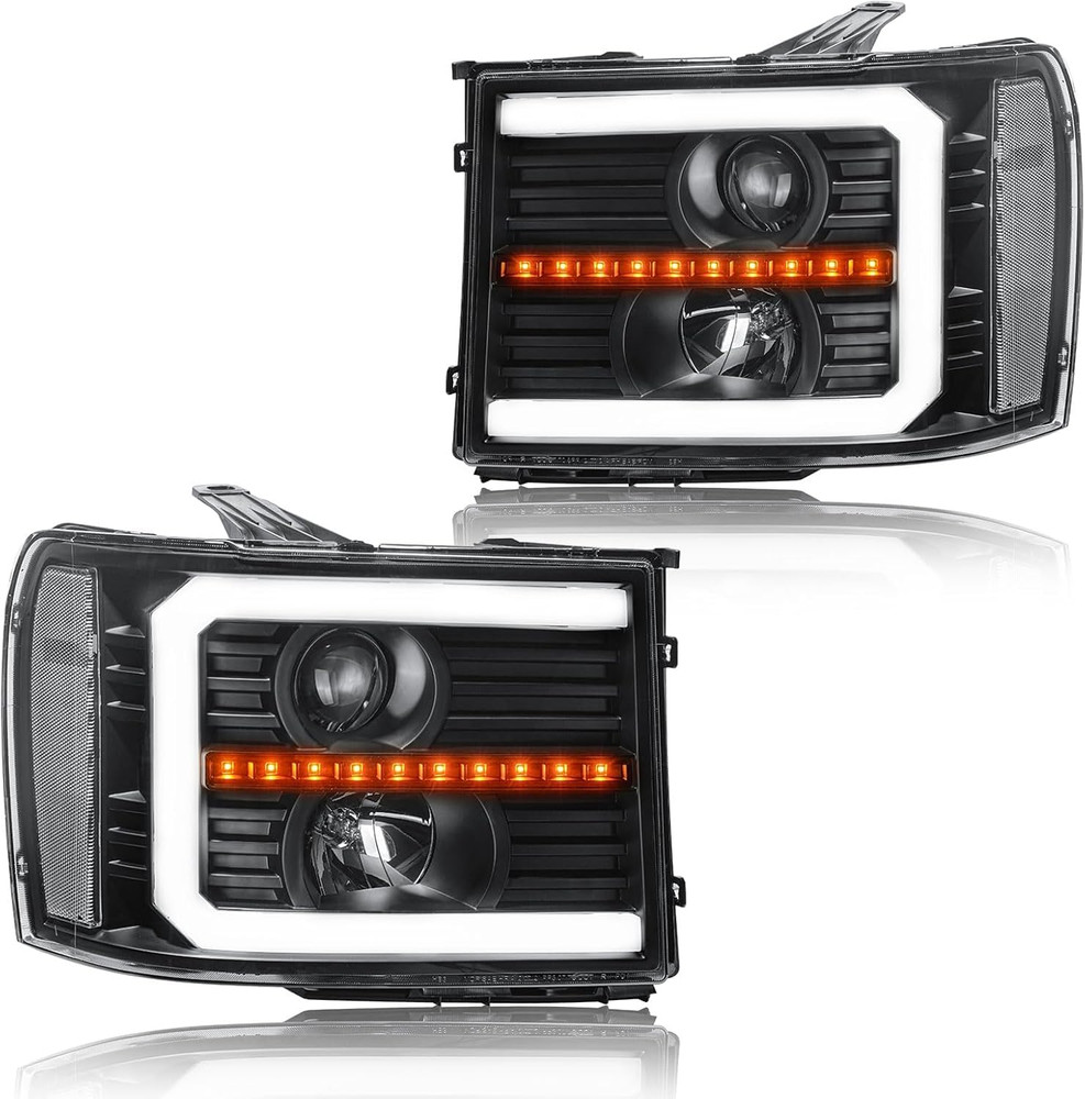 LED DRL Headlight Assembly, Headlights Kit Compatible with 2007-2013 GMC Sierra