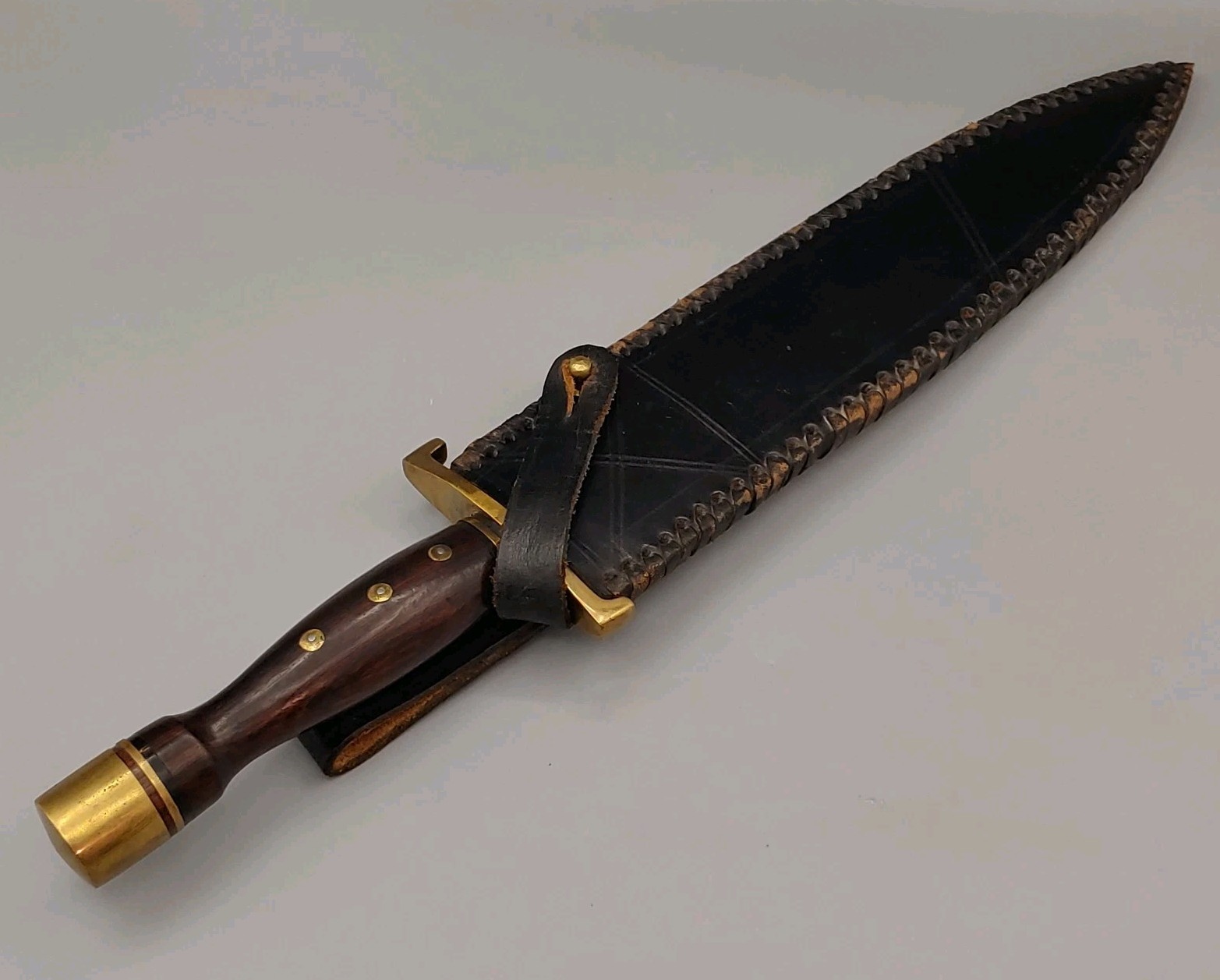 VTG Custom Arkansas Toothpick Knife Dagger w/ Sheath 19" walnut/brass handle 12"