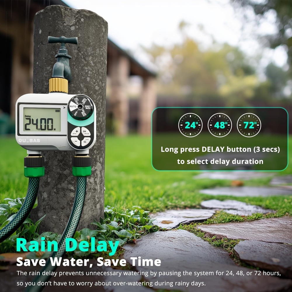 2 Zone Sprinkler Timer with Brass Inlet & Outlet, Programmable Water Timer fo...