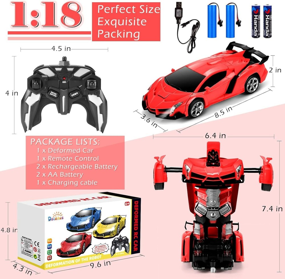 Coche teledirigido Dolanus, robot transformable, color rojo